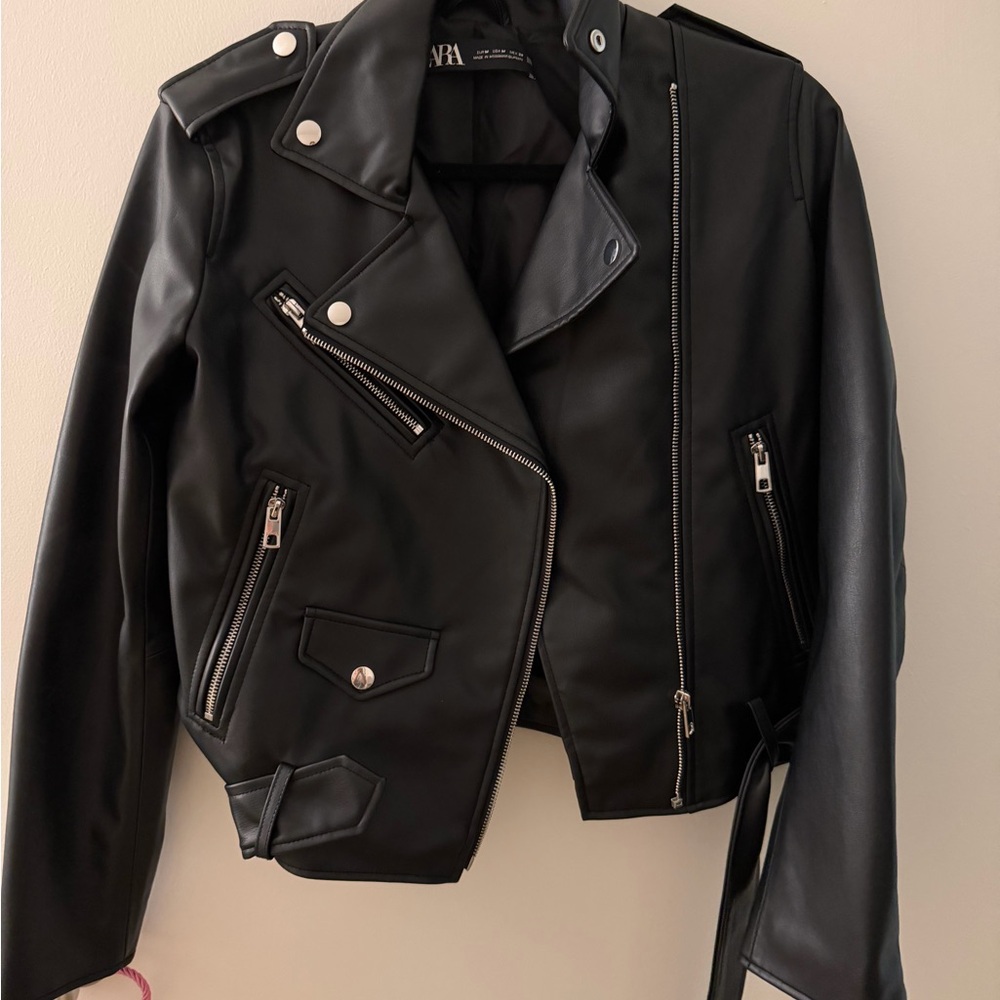 Zara Black Leather Biker Jacket